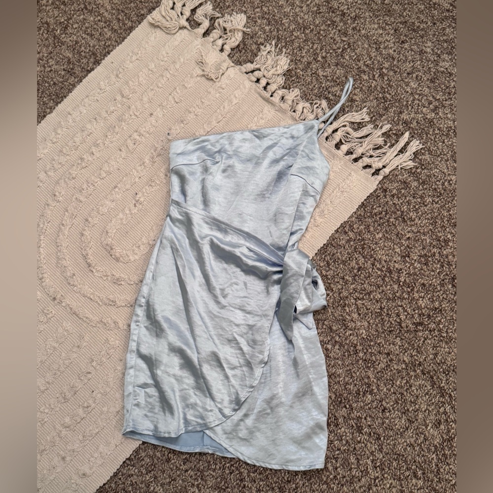 Whyte Valentine Baby Blue One Shoulder Satin Mini Dress Size 6